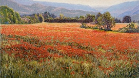 pinturas com papoulas vermelhas, paisagem impressionista da provence