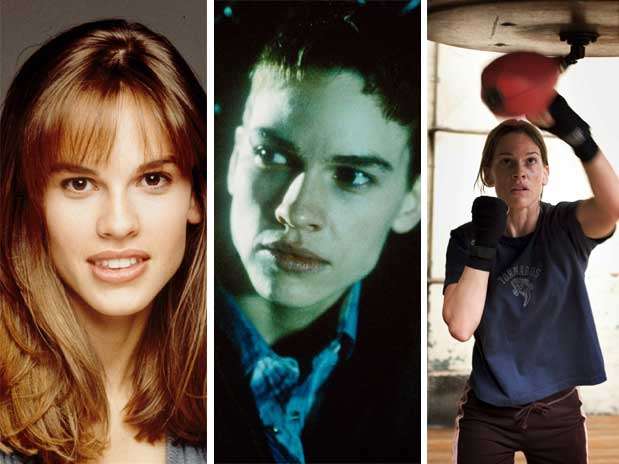 Hilary Swank - Duas grandes transformações físicas para o cinema, dois Oscars. Quilos foram perdidos, além do volumoso cabelo, para interpretar Brandon Teena em Meninos Não Choram, de 1999. Apenas cinco anos depois, a atriz precisou ganhar músculos, desta vez para o papel de Margaret Fitzgerald em Menina de Ouro  Foto: Divulgação